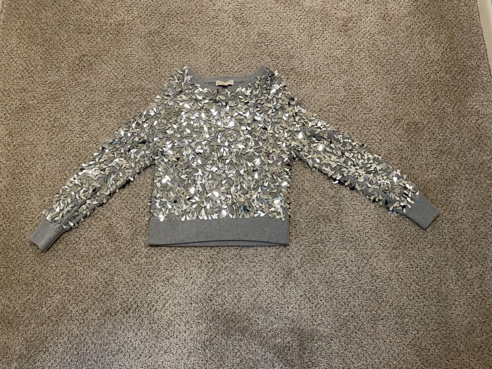 MICHAEL KORS COLLECTION Silver Sequined Pullover Sweater Ladies Size XS